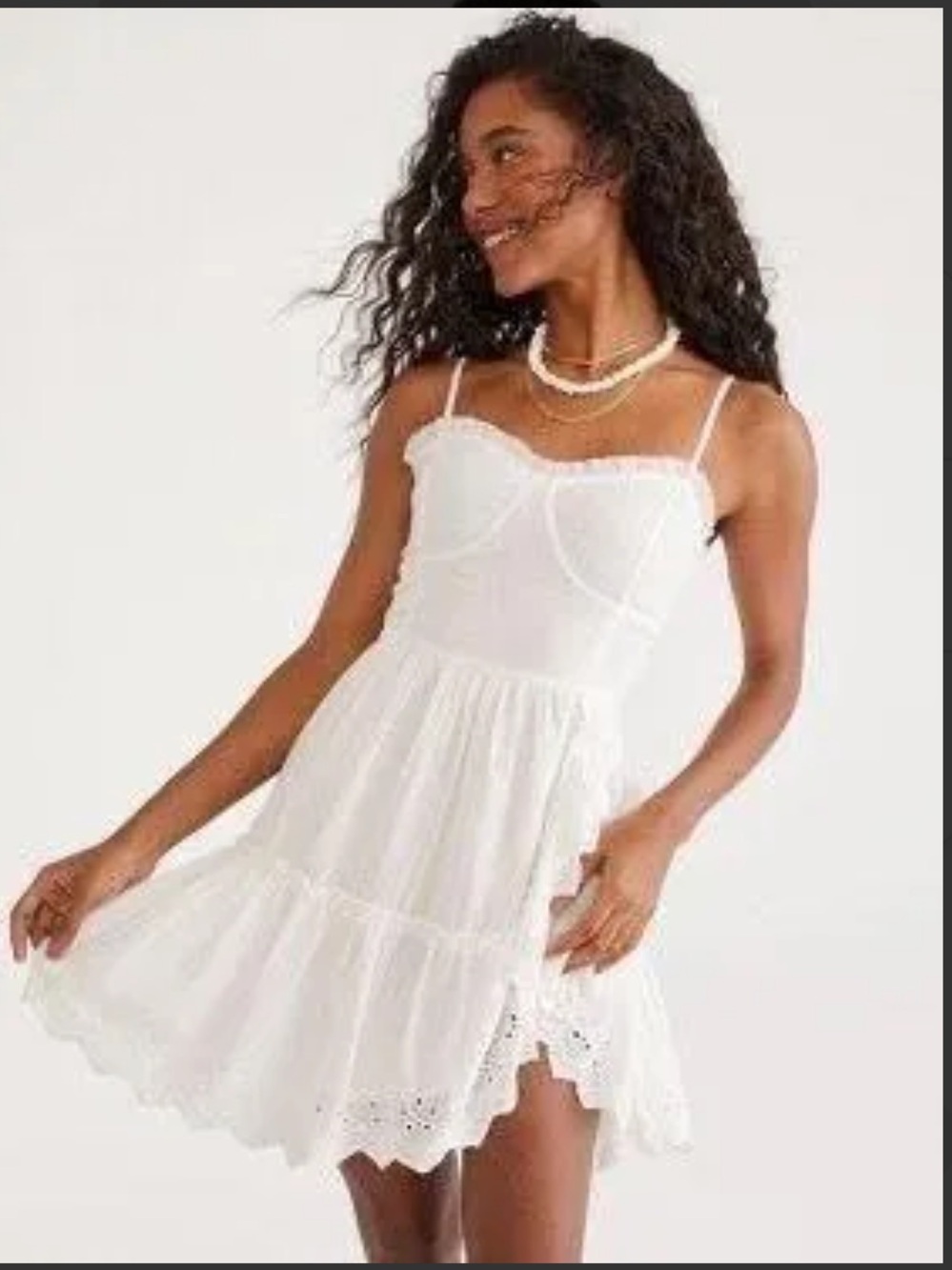 Aeropostale Cotton Eyelet Detail Smocked Back Mini Dress Size: M